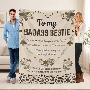 Bestie Flannel AC Blanket – Soft Cozy Throw for Friends, Heartfelt Gift for Unbiological Sisters, Floral Design, Perfect for Bedroom or Living Room Hug