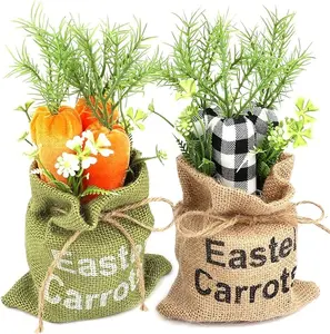 2 Pcs Easter Decorations Easter Carrot Table Signs Decorations Farmhouse Tabletop Decor Fabric Carrot Table Signs with Burlap Bag Spring Easter Tiered Tray Table Centerpiece Home for Party