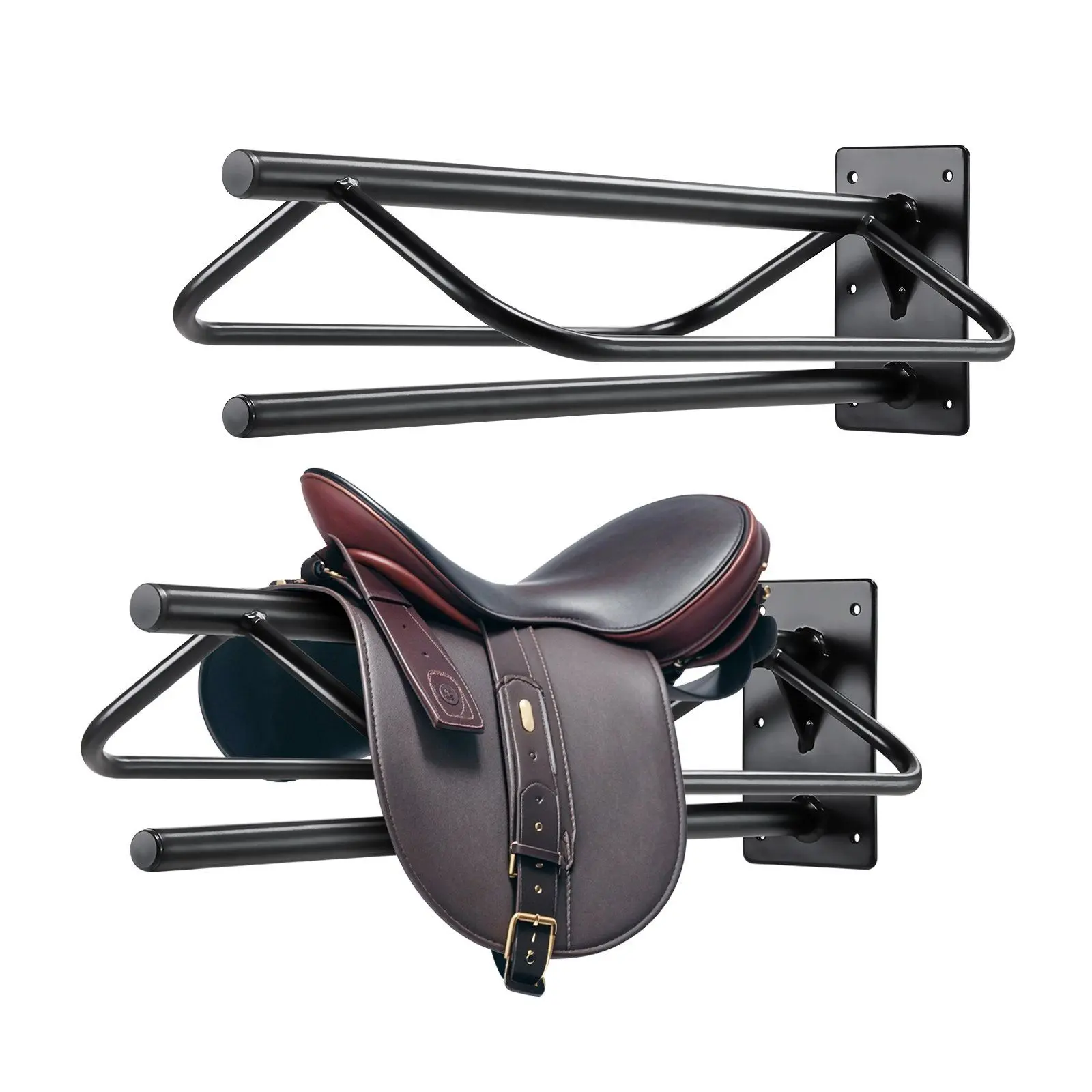 VEVOR Saddle Rack with Pad Bar 2 Packs Wall Mounted Horse Saddle Stand Black Organiser