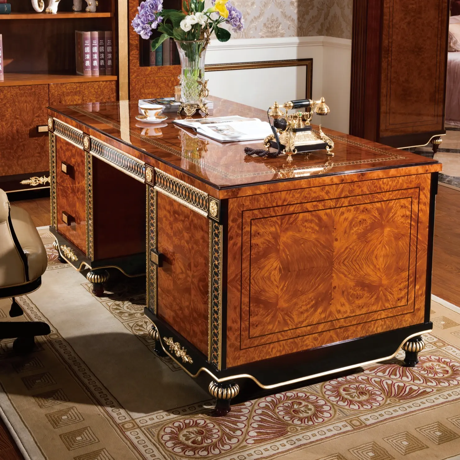 Luxury Solid Wood Executive Desk – Handcrafted Walnut Finish