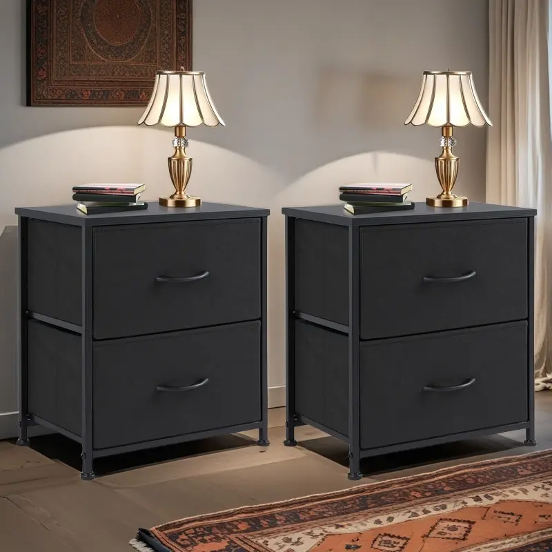 White Nightstand with Drawer, 2 Drawers Dresser for Bedroom, Small Night Stand and Dressers Sets Fabric Drawers, End Table Drawer Living Room (2PCS) Nightstand Small Dresser with 2 Fabric Drawers Side Bedroom End Table Kids Bedside Storage Furniture for 2