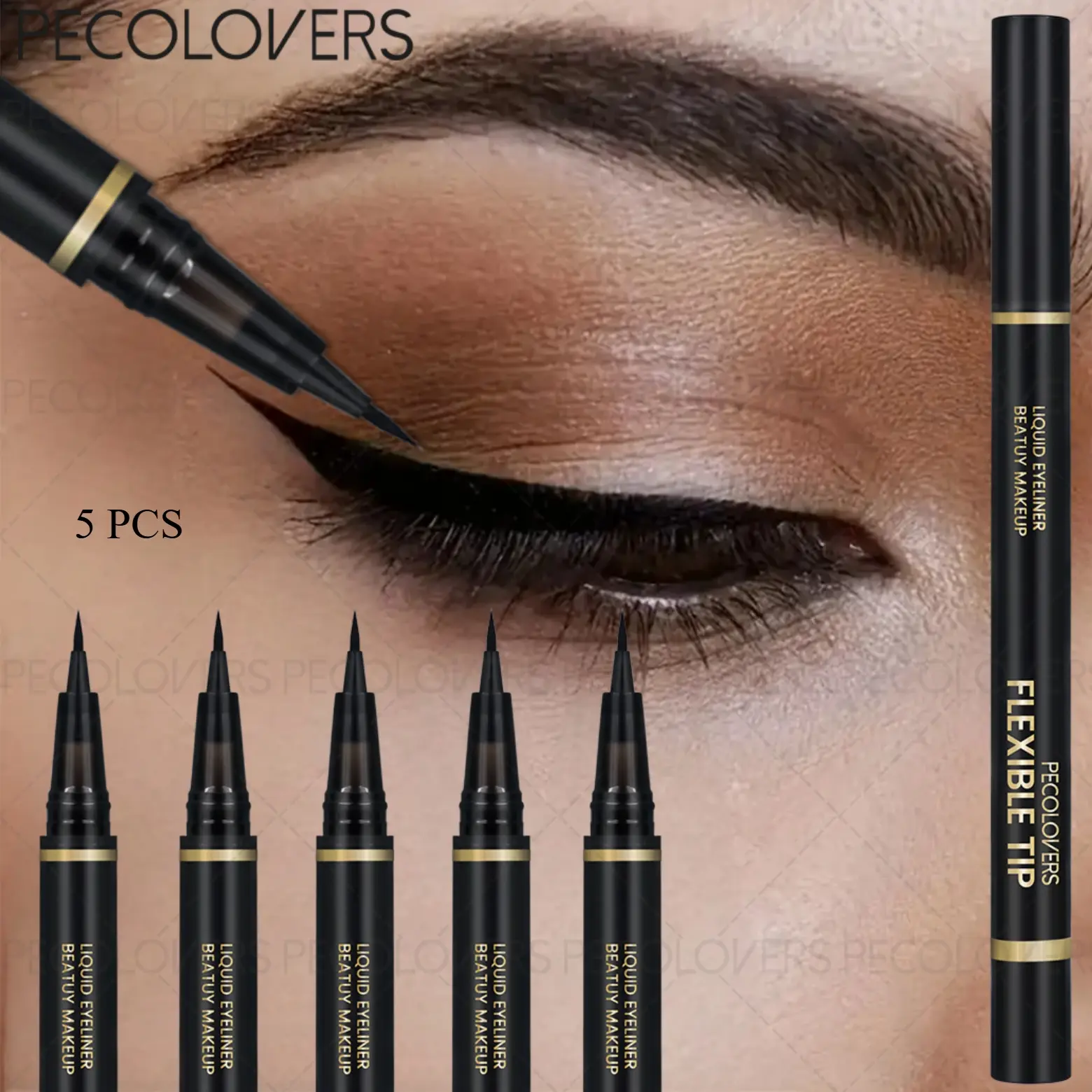 5Pcs Fine Liquid Eyeliner, High Pigment Eye Definer, Smooth Outline Eye Pen, Versatile Makeup Tool For Daily Wear And Party Looks, Black and Brown and Blue and Purple and Grey, Eye Cosmetic