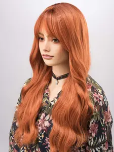 Aine Her Wig Closet Ginger Wig with Bangs Long Wavy Wig Orange Copper Wig Cosplay Wig Party Hair Drag Queen Wig
