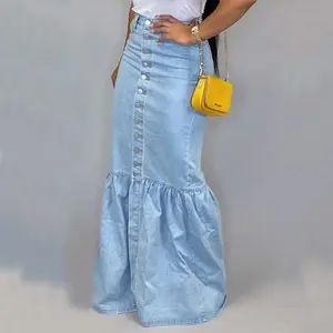 2025 New elastic denim long skirt, fishtail skirt