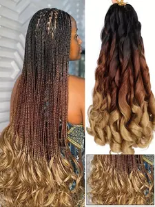 French Curly Braiding Hair 24 Inch 4 Packs, Pre-Stretched Bouncy Braiding Hair, Loose Wavy Synthetic Hair Extensions for Women