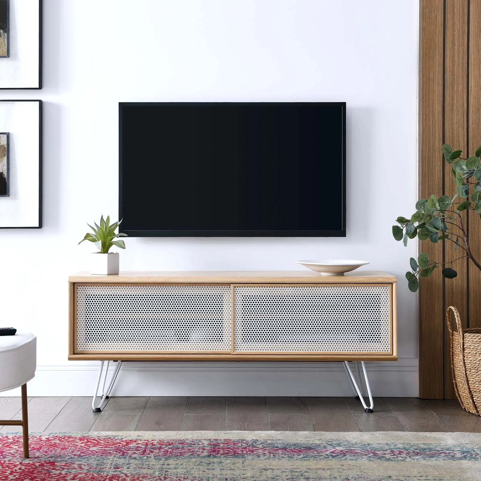 Modway Nomad 47" Oak Wooden Minimalist TV Stand, Console Table, Shelf for Apartment Decor