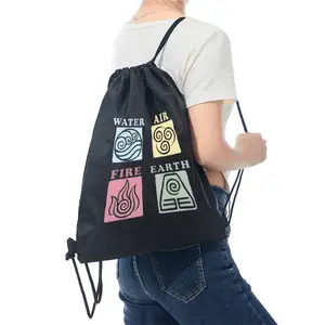 Elemental Symbols Water Air Fire Earth Drawstring Backpack Lightweight Gym Bag for Travel Outdoor Sports Fitness Suitable for Teens and Young Adults Ideal Birthday Christmas and New Year Gift for Students Nature and Element Lovers