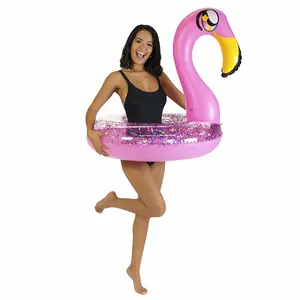 Flamingo Inflatable 36" Pool Tube with Holographic Pink Glitter
