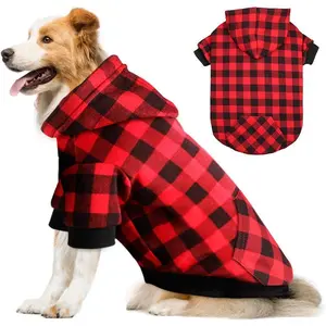 Red Plaid Dog Hoodie Sweater for Dogs Pet Clothes with Hat and Pocket XXL