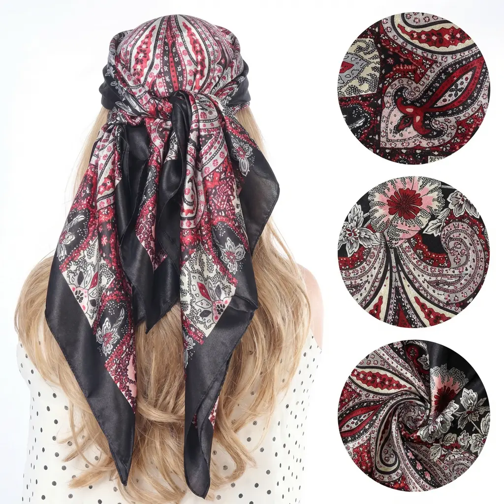 Women's 3-Pack Headscarf Set, Floral Pattern Silky Satin Shawl, Lightweight 35x35 Inch Bandana Style for Hair and Neck