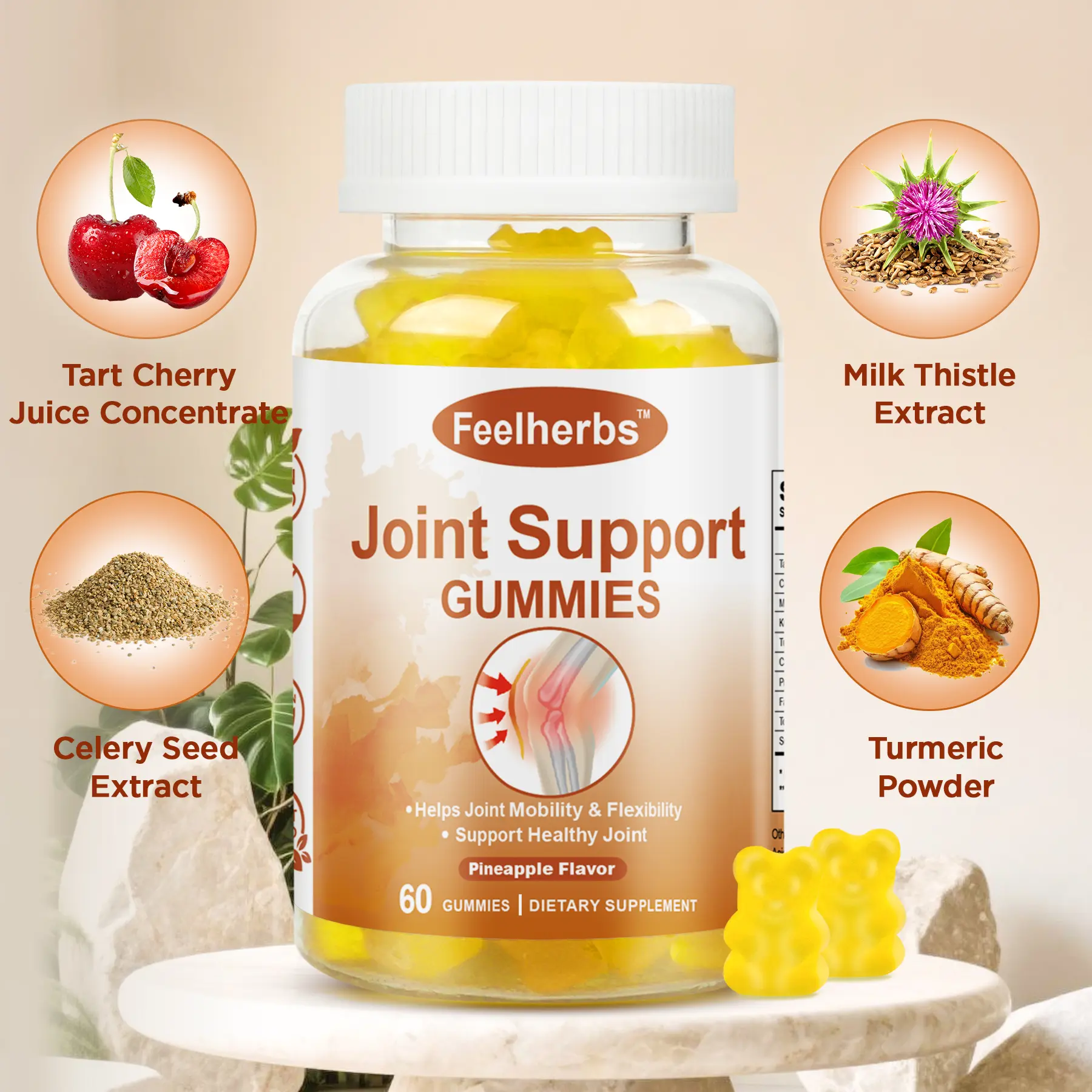 Joint Support Dietary Supplement Gummies for Women & Men - Pineapple Extra Strength Chewable with Turmeric & Tart Cherry, 60 Count - Vitamin for Joint Flexibility, Mobility & Natural Wellness Boost (Wellness Gummies Vitamins Supplements)