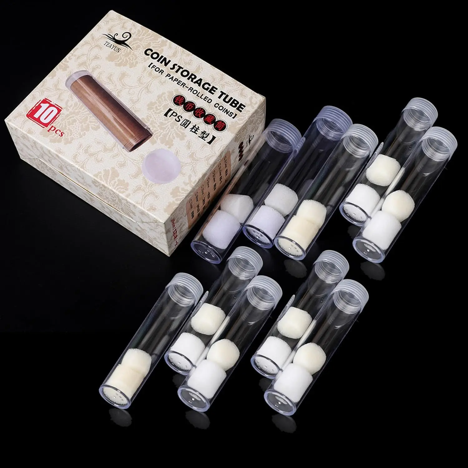 10-Piece Round Plastic Penny Cent Size Coin Storage Tube Holders with Screw-On Lid, Home Organiser Box, Ideal for Gift & Coin Collection Storage