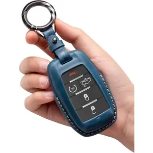 for Ram Key Fob Cover Leather Car Remote Case Holder Keychain Compatible for Dodge Ram 1500 2500 3500 -Blue