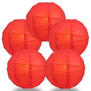 5-Pack 10 Inch Red Free-Style Ribbing Round Paper Lantern