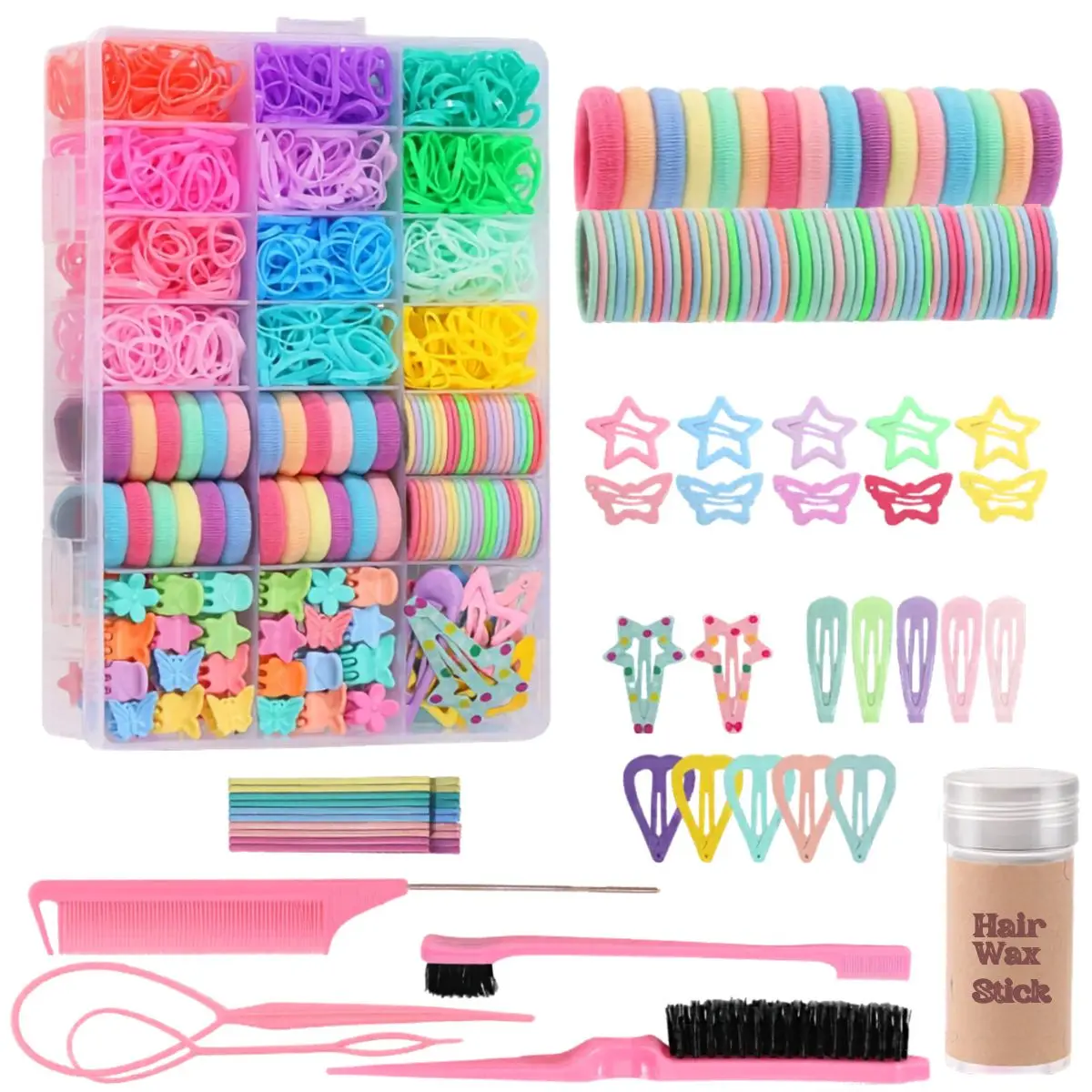 1350PCS Girls Hair Accessories Set – Hair Ties, Clips, Bobby Pins & Organizer Box