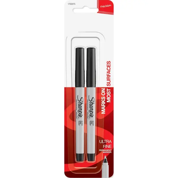 Permanent Markers, Ultra Fine Point, Black, 2 Count - Home, School, Office Supplies