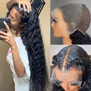 Lemoda 250% Density 13x6 Full Lace Frontal Wigs Brazilian 15A Deep Wave Wig Human Hair 13x6 Full Wig High Density HD Transparent Curly Lace Front Wig For Black Women Water Wave Human Hair Wig
