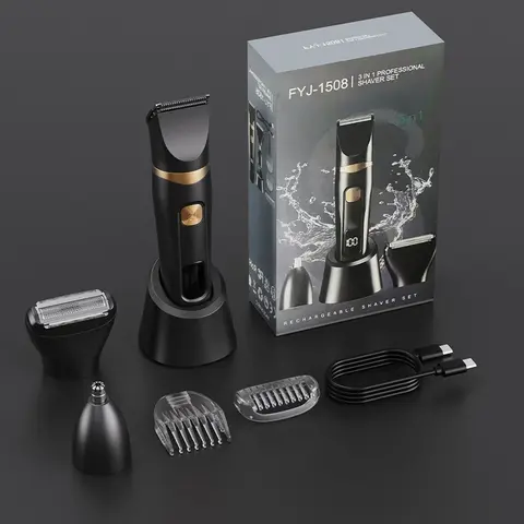 Three-In-One Men's Grooming Kit, Cordless Trimmers Set Kit, Hair Cutting Kit, Includes Hair Clipper, Razor, Nose Trimmer, USB Rechargeable, Waterproof, Portable, Father's Day Gift
