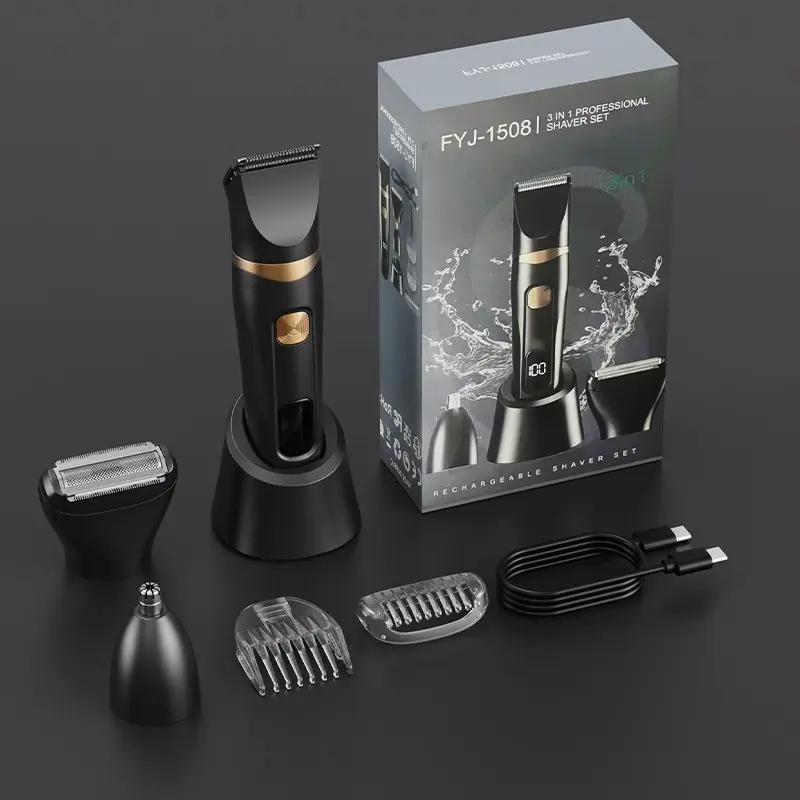 Three-In-One Men's Grooming Kit, Cordless Trimmers Set Kit, Includes Hair Clipper, Razor, Nose Trimmer, USB Rechargeable, Waterproof, Portable, Father's Day Gift
