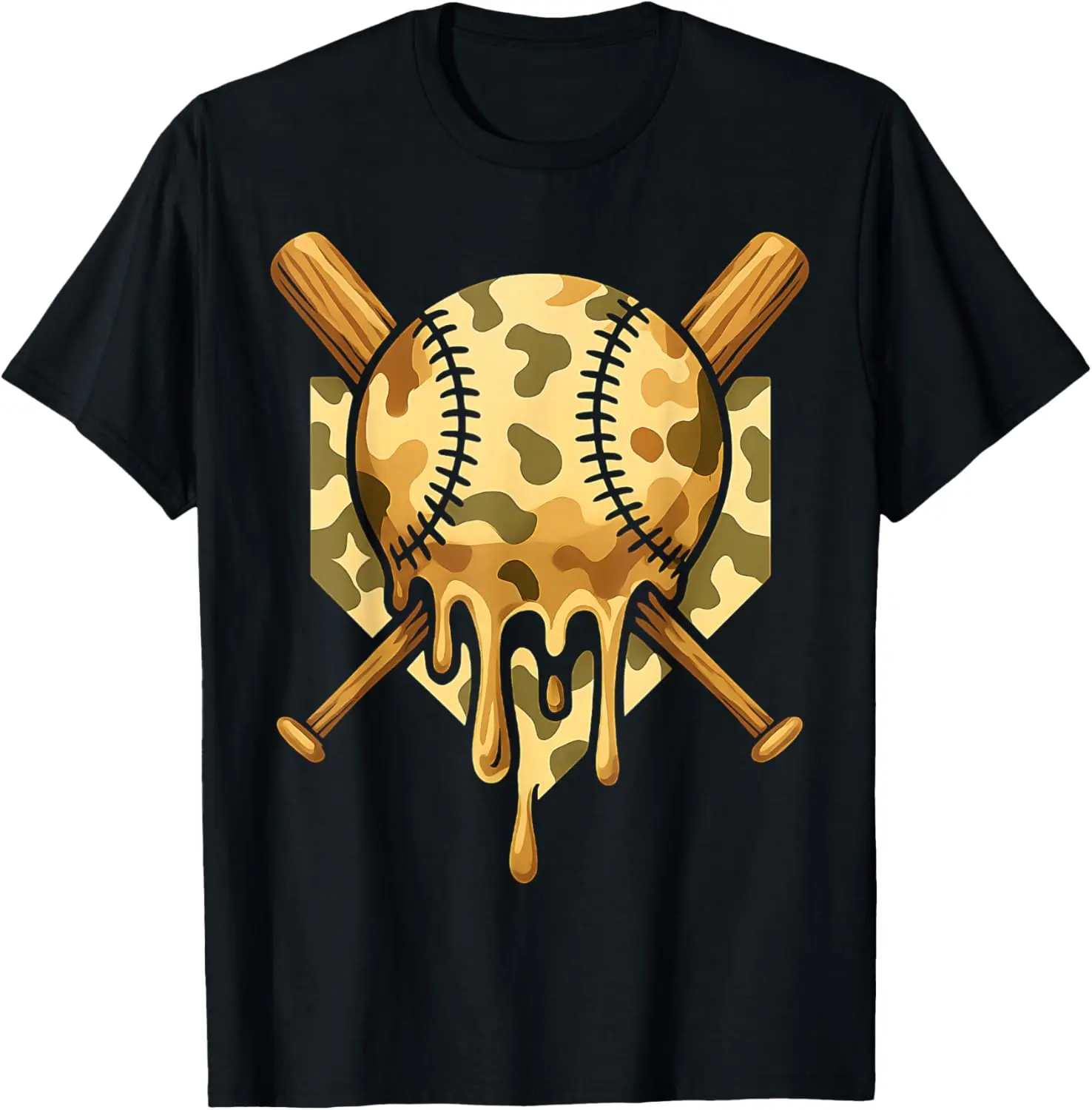 Baseball Drip for Boys Ice Cream Dripping Boys Baseball Camo T-Shirt - Crewneck Cotton Fabric Men Woman Young Boys Girl T-shirt, Print, Shortsleeve