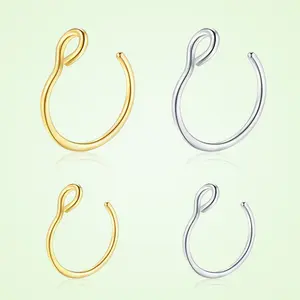Nose Rings Fake Septum Fake Nose Ring Fake Nose Hoop Stainless Steel Faux Piercing Nose Rings Fake Septum Rings Fake Lip Ring Fake Helix Earring Non Pierced Jewelry for Women Men, Valentine's Day Gift