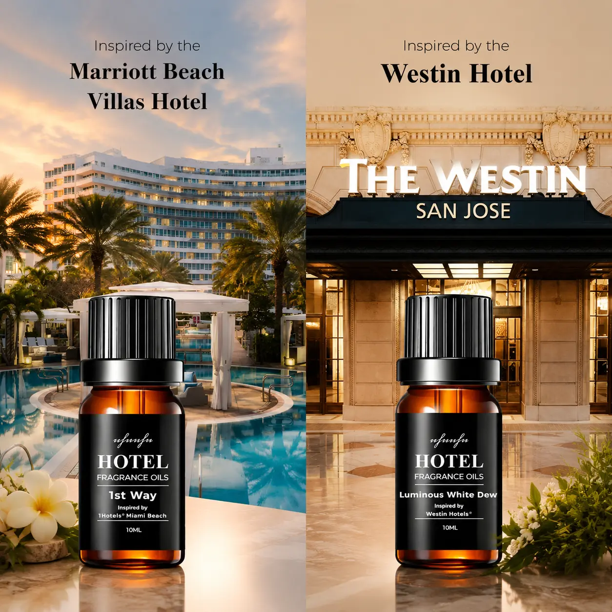 10mL Alcohol-Free Hotel-Inspired Fragrance Oil (2-Bottle Pack), Aroma Botanical Blend Scented Freshener for Ultrasonic/Waterless Diffusers, Room Humidifiers, DIY Candles & Crafts