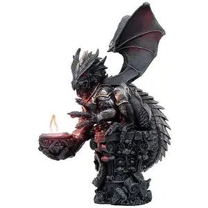 Large Rune Armored Dragon On Pedestal Tea Light Candle Holder Statue Figurine