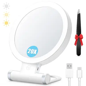 20X Magnifying Mirror with Light, Travel Magnifying Mirror, 1X/20X Vanity Mirror with Light, Adjustable Handle Travel Makeup Mirror, Touch  Light up Mirror for Plucking Eyebrows