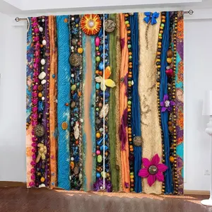 2 Piece Shell Flower Print Curtains, Fashionable Rod Pocket Design Window Drapes for Bedroom and Living Room, Comfortable Atmosphere, Easy Installation