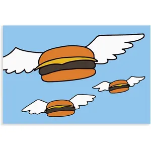 Bob's Burgers Flying Burger Poster Canvas Posters Paintings Wall Art for Home Living Room Bathroom Office Unframe-style 08x12inch(20x30cm) - Canvas Poster Decor Gifts Colorful Ornaments Print Decoration