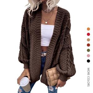 Danedvi Women's Loose Oversized Open-Front Cable Knitting Long-Sleeve Cardigan - Chunky Stretchy Soft Comfy Lantern-Sleeve Casual Knitwear, Comfy Cardigan for Women Outwear Top