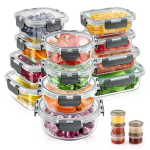 34pcs Glass Food Storage Containers with Lids Set, Airtight Meal Prep Containers (17 Containers & 17 Lids), Pink