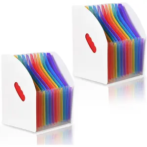 2 Pack Expanding File Folder 13 Rainbow Pockets Desktop Accordion File Organizer Portable Self Standing Paper Document Bill Tax Receipt Organizer with Cloud-Shape Handle for  Office School