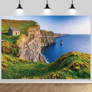 Moher Ireland Landscape Backdrop Nature Scenery Ocean Green Mountains Irish Background Outdoor Camping Hiking Theme Party Decor Supplies