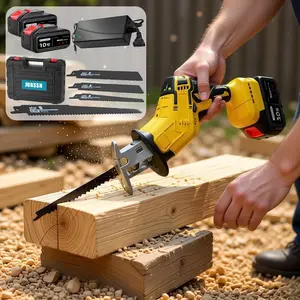 Cordless Reciprocating Saw, 0-3500 RPM Electric Saws with 4 Blades & 2 Batteries, Tool‑Free Change, Handheld Saw Lightweight, Battery Reciprocating Saws for Cutting Wood PVC Pipe (Yellow)