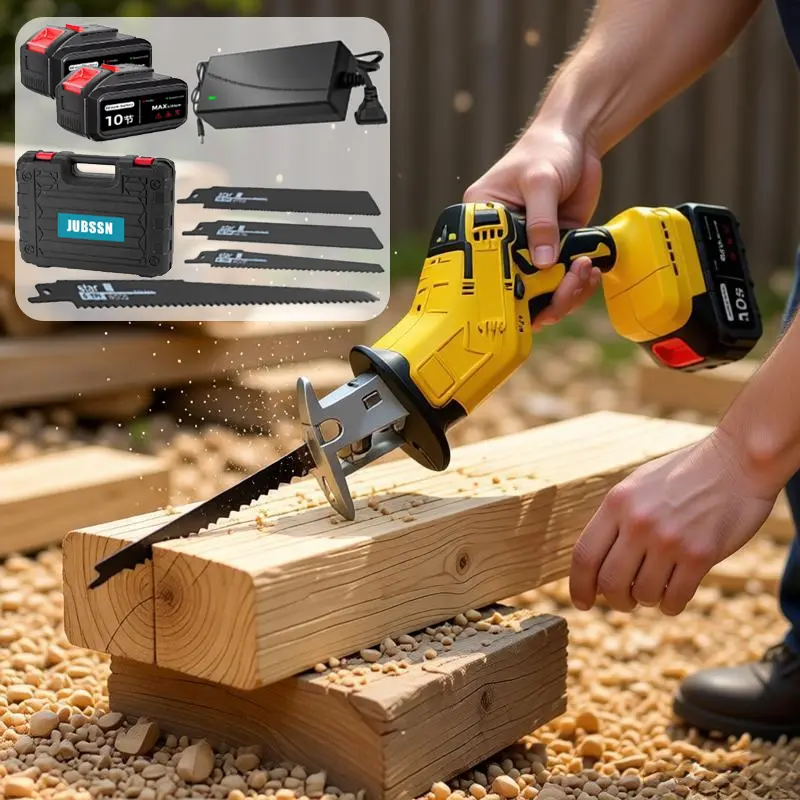 Cordless Reciprocating Saw, 0-3500 RPM Electric Saws with 4 Blades & 2 Batteries, Tool‑Free Change, Handheld Saw Lightweight, Battery Reciprocating Saws for Cutting Wood PVC Pipe (Yellow)