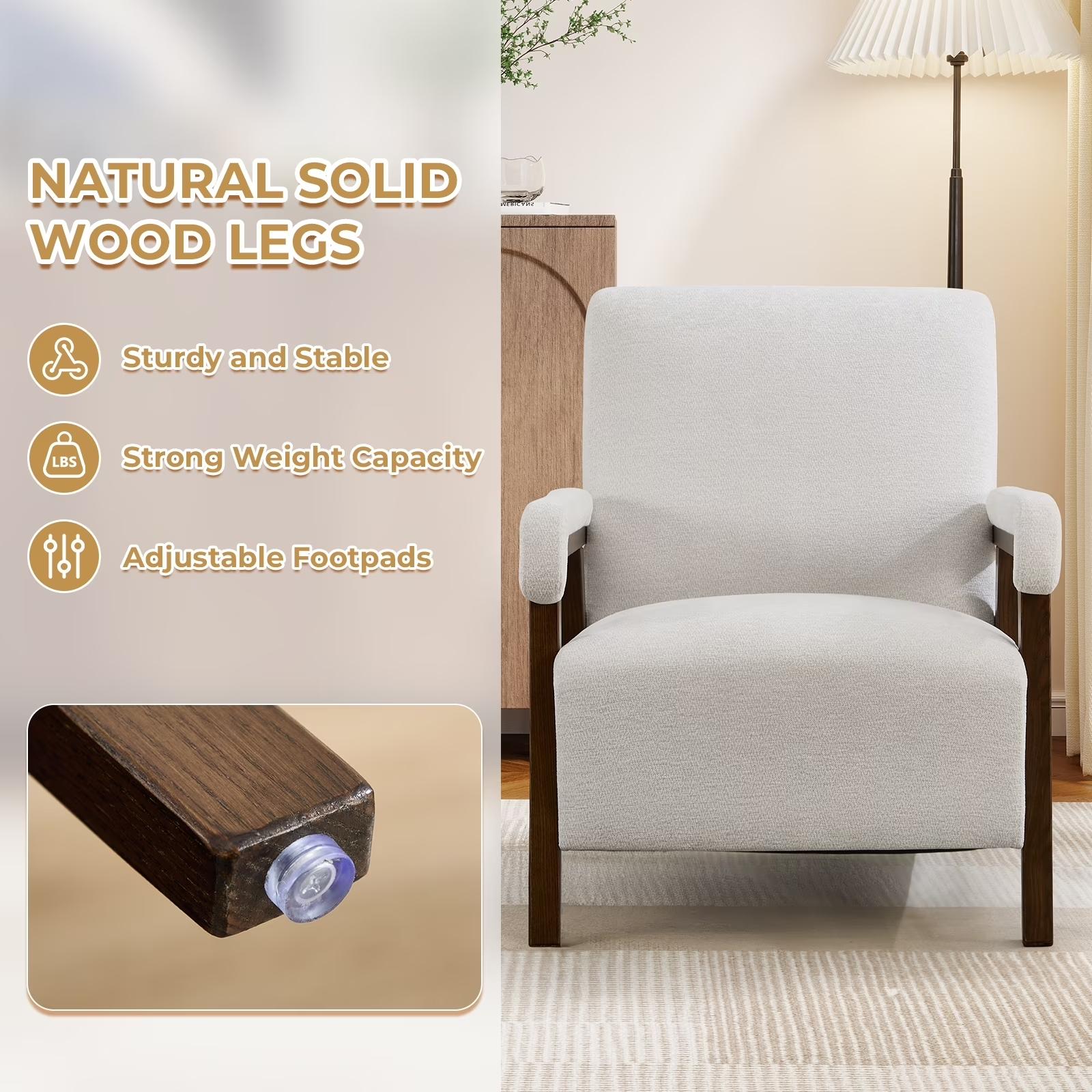 Ebello Overstuffed Upholstered Armchair, Short Plush Accent Chair with Thick Cushion, Padded Armrests and Solid Wood Frame for Living Room & Bedroom