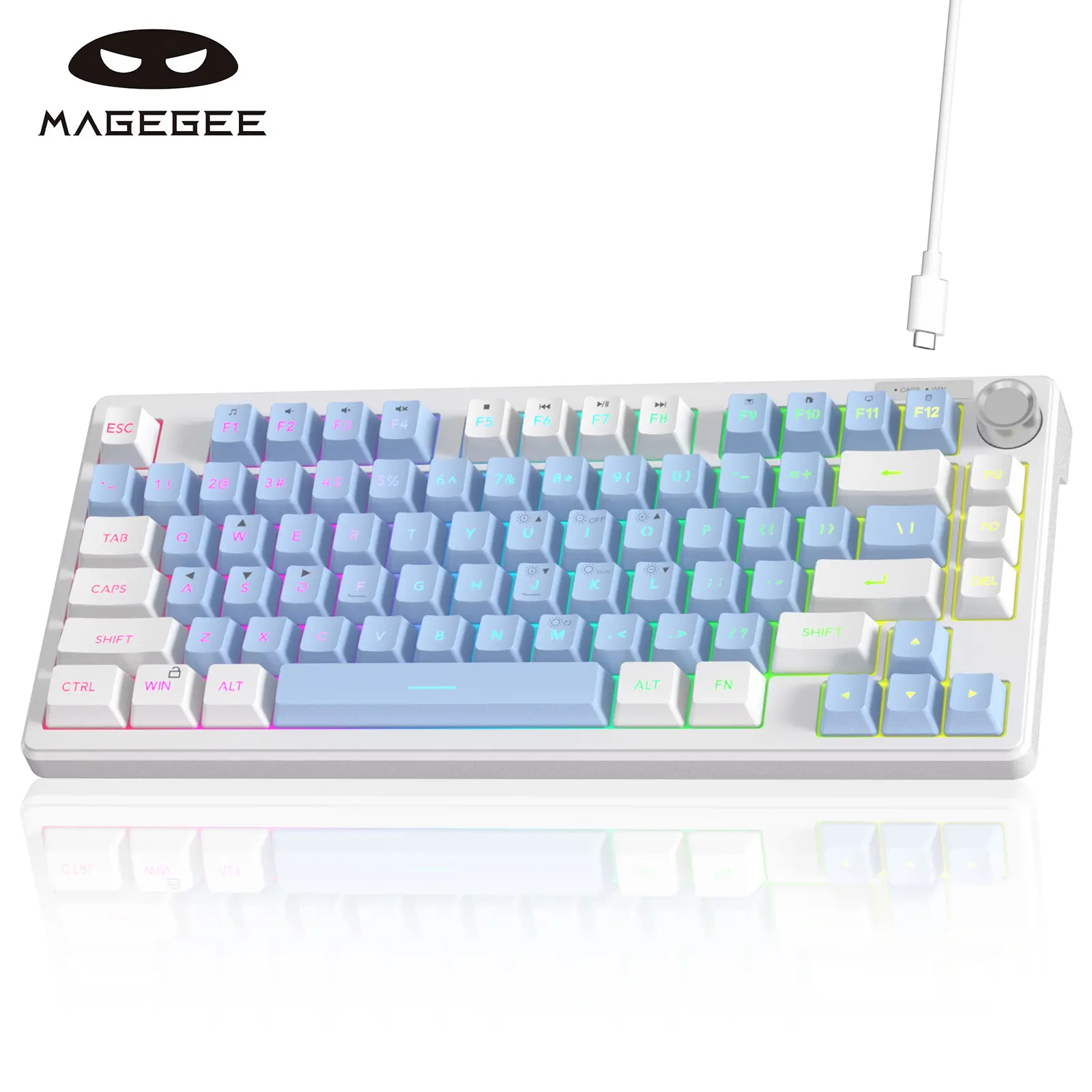 MageGee TS75 75% Membrane Keyboard - Detachable USB-C Cable, Volume Knob & RGB Backlit 79 Keys for Windows/Mac,techvibes