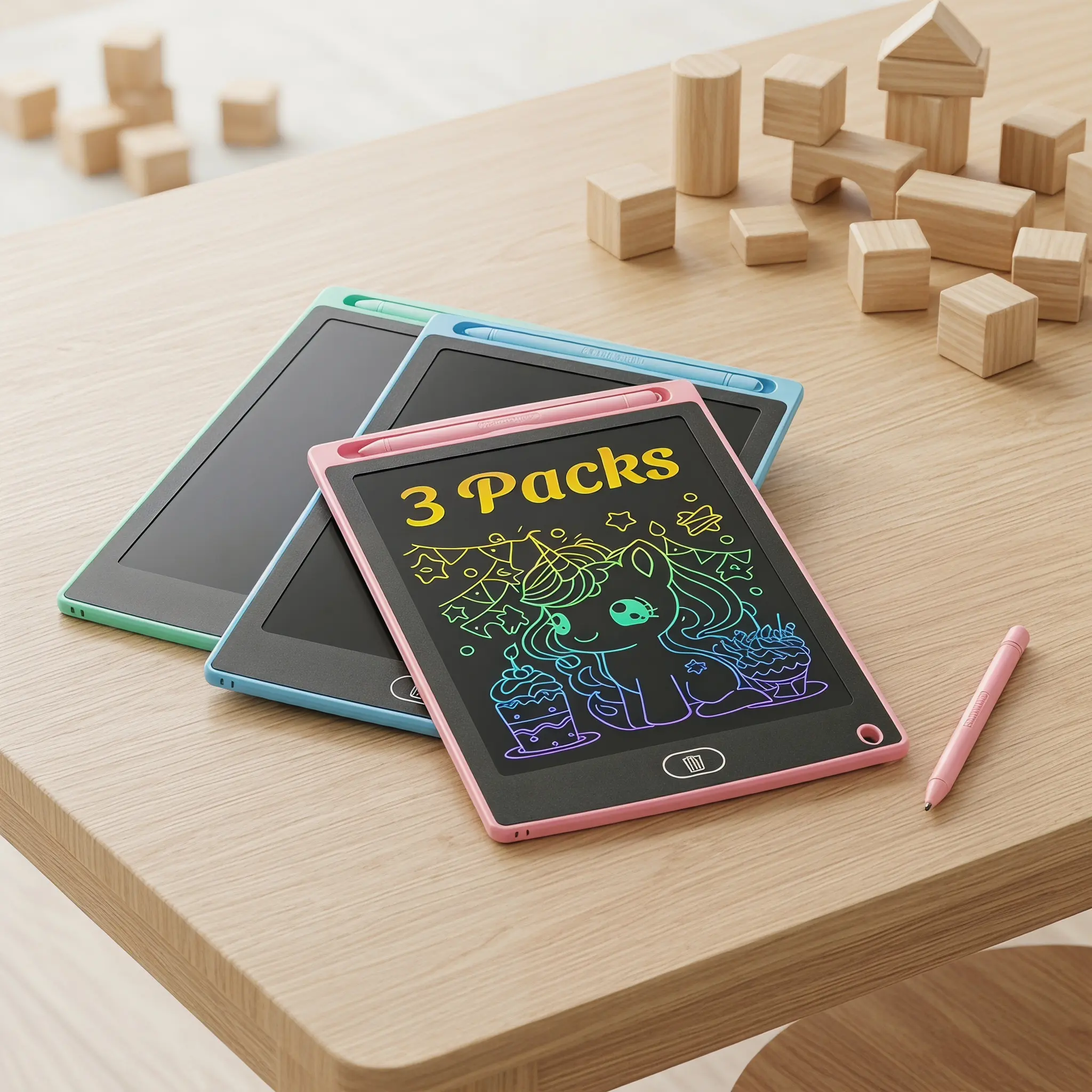3 Pack Erasable Drawing Boards for 12+ Months Unisex Toddlers - LCD Display, STEAM Educational Toy, Kid-Proof Reusable Doodle Board with Lock Function, Click-On Rainbow Stylus, Eco-Friendly 1-Tap Reset, 100% Mess-Free Travel-Ready Quiet Art Birthday Gift,