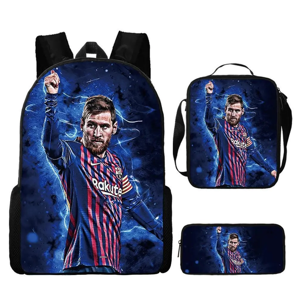 Messi Backpack Set, 3 Piece Backpack Set With Lunch Box Pen Box , High Capacity Bookbag Lunch Bag Pencil Case Workplace Travel
