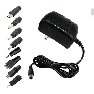 5V 2.4A power adapter, equipped with 8 plugs, suitable for network cameras, routers, LED power supplies, televisions, cameras, BT speakers, universal power adapter power cord