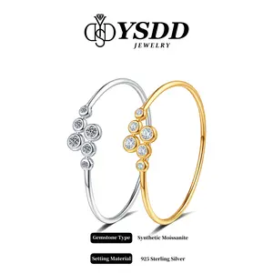 【#532 New Bangle】Elastic 1.8CT Bezel Bangle vvs Synthetic Moissanite Bracelet in 925 Sterling Silver Trendy Fine Jewelry