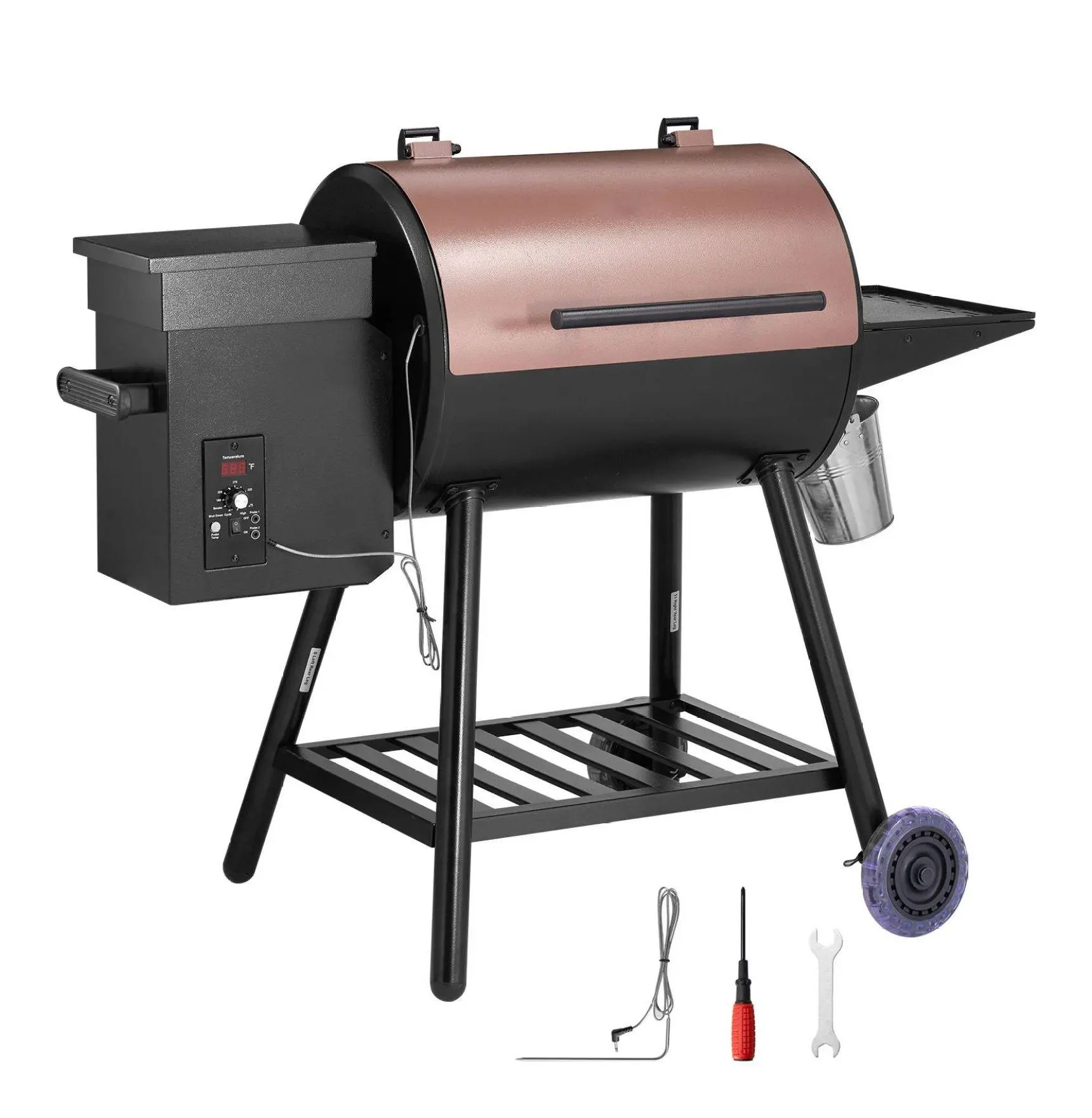 Wood Pellet Grill Smoker 8-in-1 BBQ Grill, 456 sq in Electric Smoker, Digital Controller, Meat Probe, 500F, Outdoor Cooking, Black 456 square inch