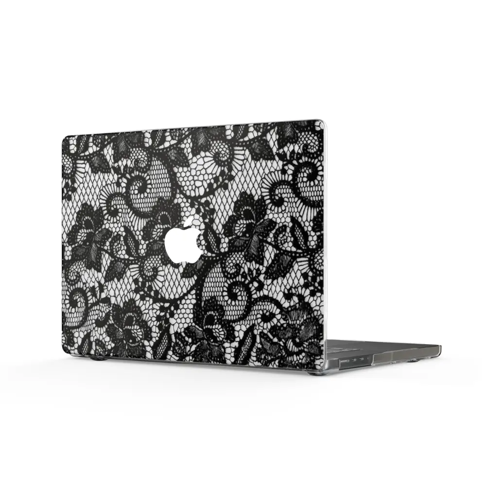 Aesthetic Black Lace Clear MacBook Case, Gothic Floral Hard Shell Laptop Cover