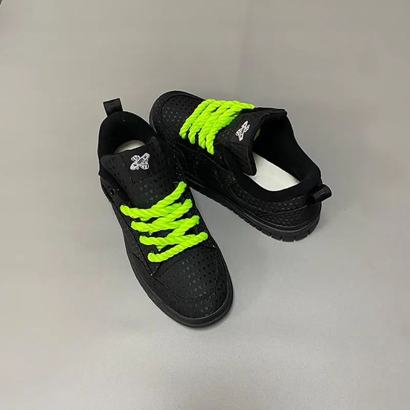 Unisex Chunky Canvas Casual Trainers - Braid Rope Laces, Japanese Retro Preppy Round Toe Bread Sneakers, Breathable Non-Slip Platform Sole, 7 Aesthetic Footwear, Streetwear All Day Wear All Seasons Skate-Ready Grip Shoes for Gen Z
