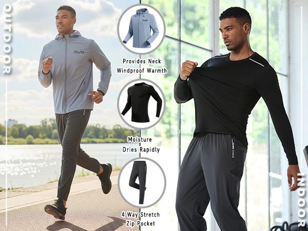 RPOVIG Men's Tracksuit Sweatsuits 3 Piece Windproof Jacket Long-Sleeve T-Shirts Pants Athletic Hiking Camping Jogger Outfits RPOVIG Men's Tracksuit Sweatsuits 3 Piece Windproof Jacket Long-Sleeve T-Shirts Pants Athletic Hiking Camping Jogger Outfits