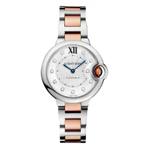 Cartier Ballon Bleu 33mm WE902044 Automatic Two-Tone 18K Rose Gold and Stainless Steel Silver Dial with Factory Diamond Hour Markers Ladies Watch WHP041935