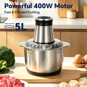 5L Electric Food Chopper & Meat Grinder, Premium Stainless Steel Food Processor Slicer, High Power Motor for Fast Chopping Grinding, Ideal for Home Cooking Party Meal Prep, Durable