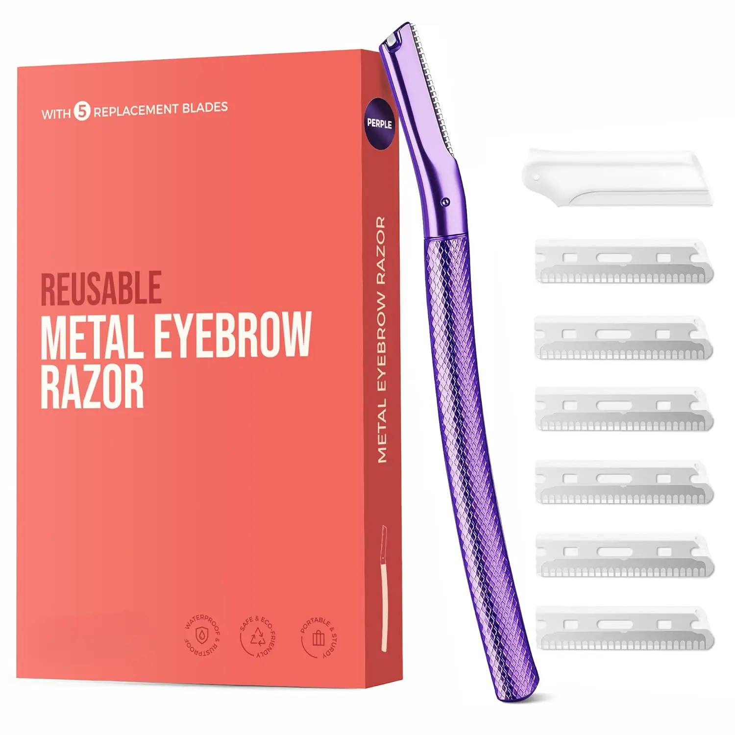 Women's Reusable Dermaplaning Tool & Eyebrow Razor Set with 6 Stainless Steel Blades - Beauty Products for Hair Removal, Smooth Skin, Exfoliation, Eco-Friendly, Long Lasting, Non-Slip, Easy Cleaning, Convenient Sensitive Skin Shaper