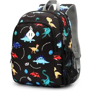 Z-PCB39  Toddler Backpack for Boys 2-4: Kids Backpack for Boys - Preschool Kindergarten Backpack - Small Backpack for Kids 3-8 Black Dinosaur Backpack